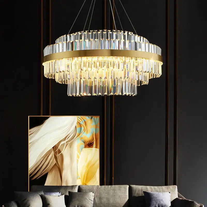 Modern gold metal crystal pendant light dining room dimmable led