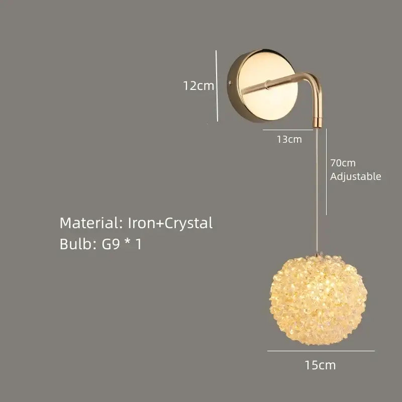 Modern gold metal crystal wall light bedroom sconce