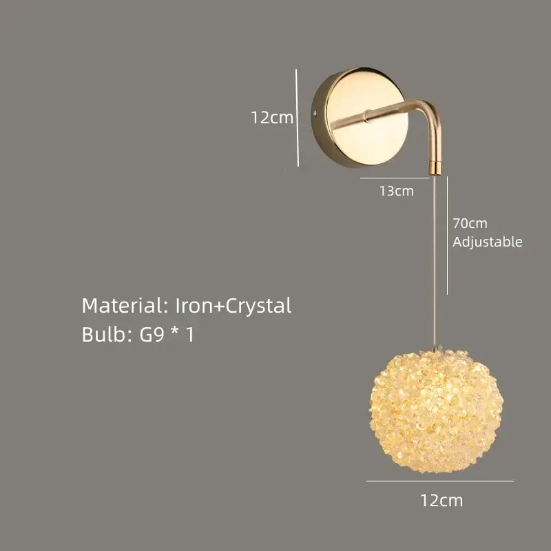 Modern gold metal crystal wall light bedroom sconce