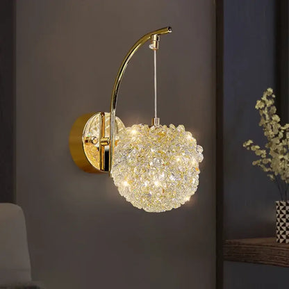 Modern gold metal crystal wall light bedroom sconce