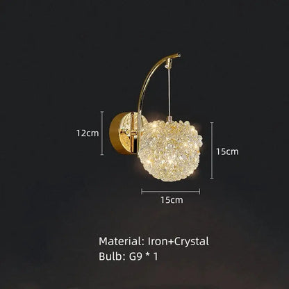 Modern gold metal crystal wall light bedroom sconce