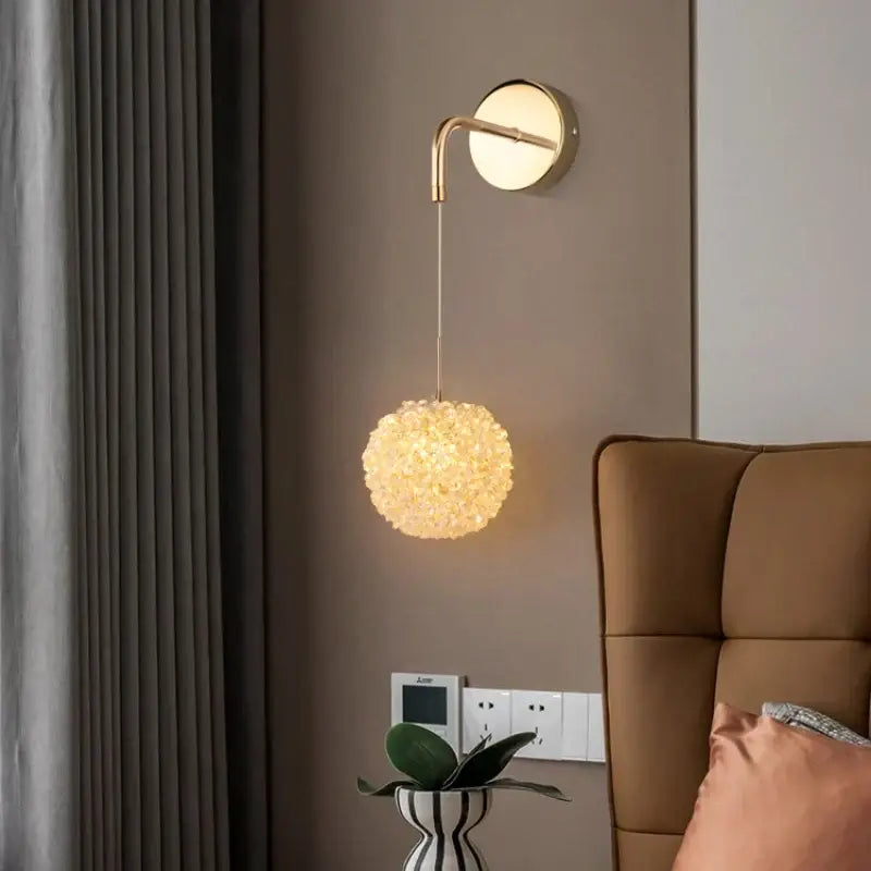 Modern gold metal crystal wall light bedroom sconce