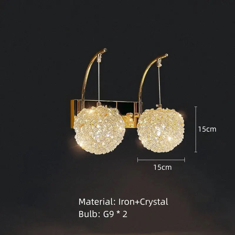 Modern gold metal crystal wall light bedroom sconce