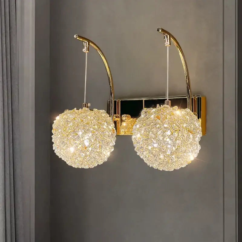 Modern gold metal crystal wall light bedroom sconce