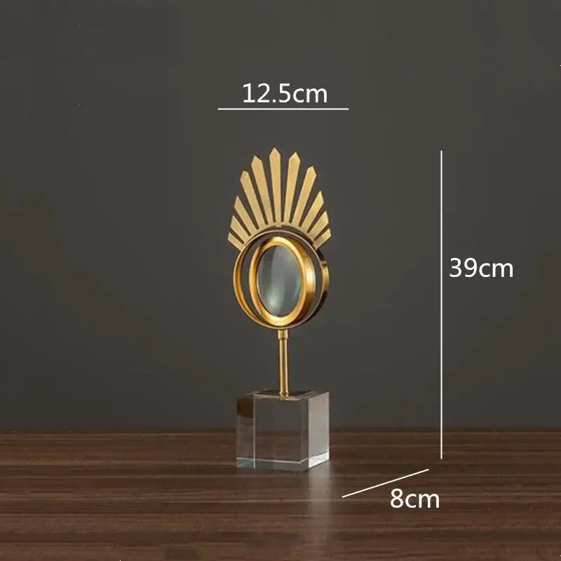 Modern gold metal eye magnifying glass with glass base living room decor