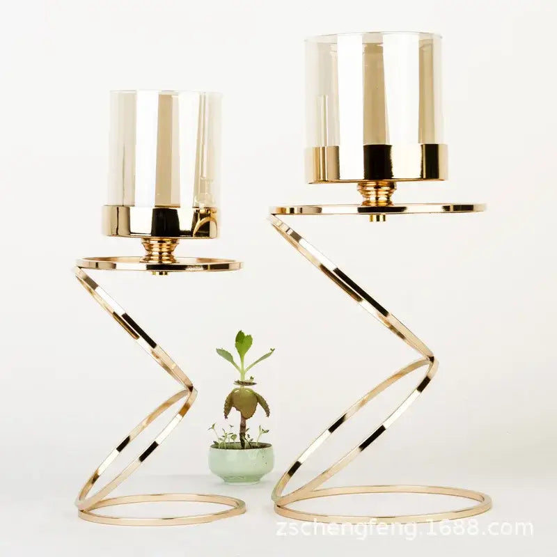 Modern gold metal frame glass candle holder dining room centerpiece