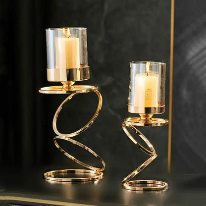 Modern gold metal frame glass candle holder dining room centerpiece