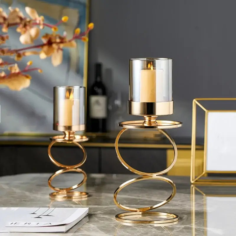 Modern gold metal frame glass candle holder dining room centerpiece