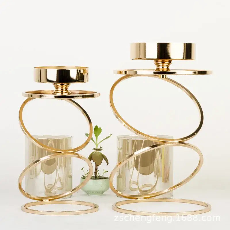 Modern gold metal frame glass candle holder dining room centerpiece