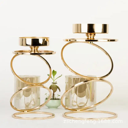 Modern gold metal frame glass candle holder dining room centerpiece