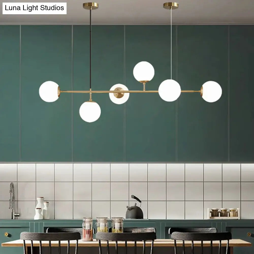 DecorBites™ Modern Gold Metal Island Pendant Lighting with 6 Lights and Spherical Glass for Dining Table
