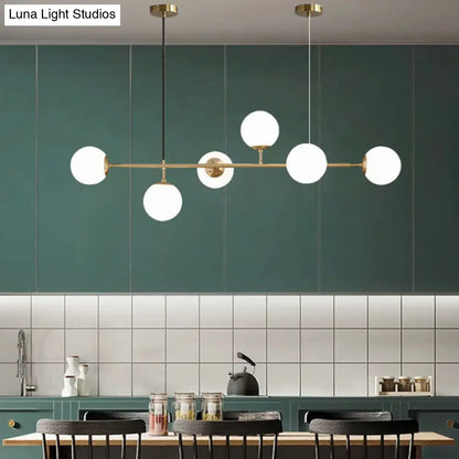 DecorBites™ Modern Gold Metal Island Pendant Lighting with 6 Lights and Spherical Glass for Dining Table