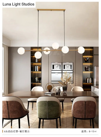 DecorBites™ Modern Gold Metal Island Pendant Lighting with 6 Lights and Spherical Glass for Dining Table