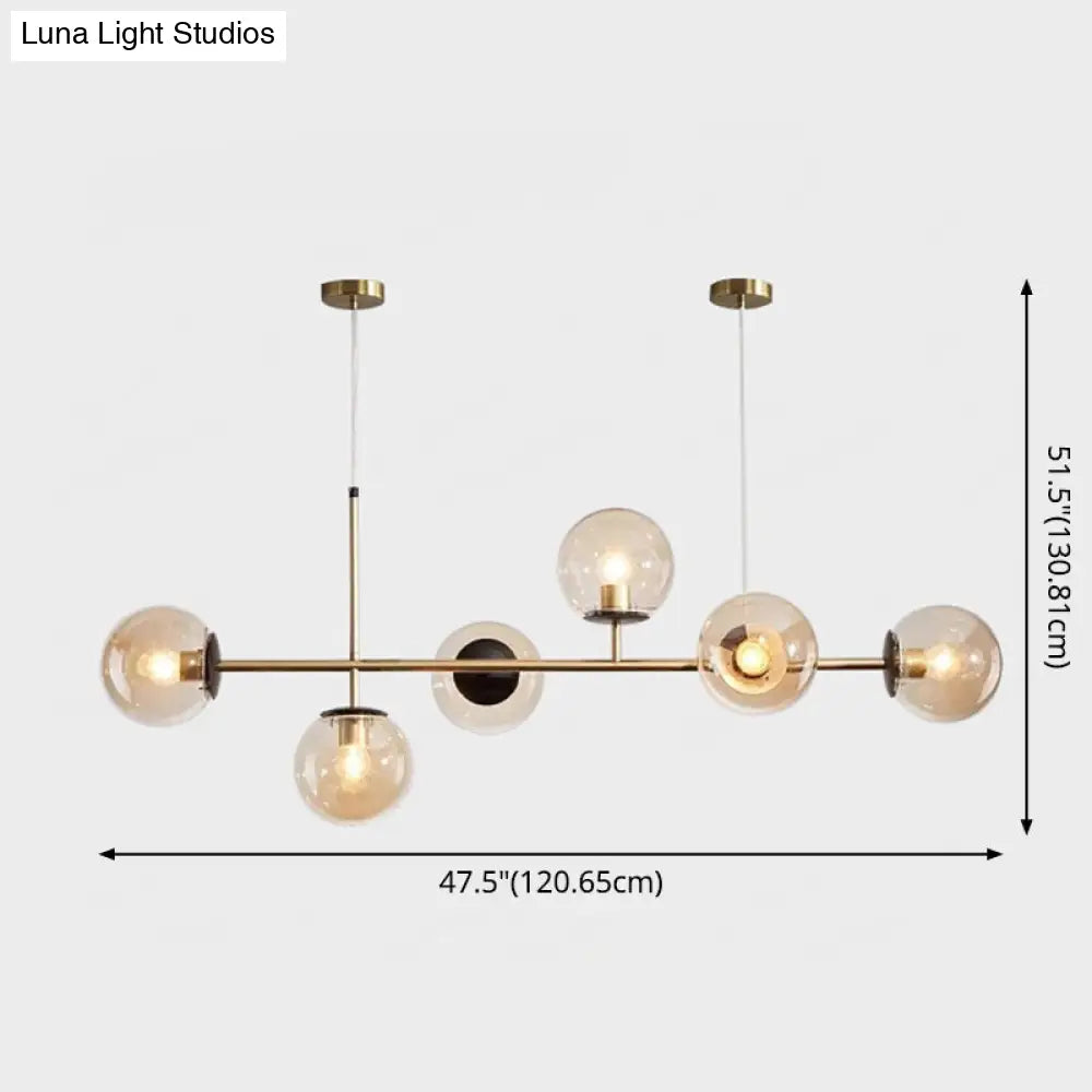 DecorBites™ Modern Gold Metal Island Pendant Lighting with 6 Lights and Spherical Glass for Dining Table