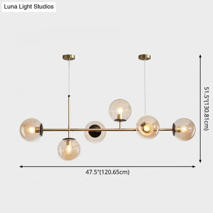 DecorBites™ Modern Gold Metal Island Pendant Lighting with 6 Lights and Spherical Glass for Dining Table