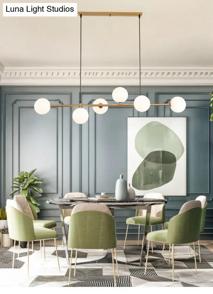 DecorBites™ Modern Gold Metal Island Pendant Lighting with 6 Lights and Spherical Glass for Dining Table