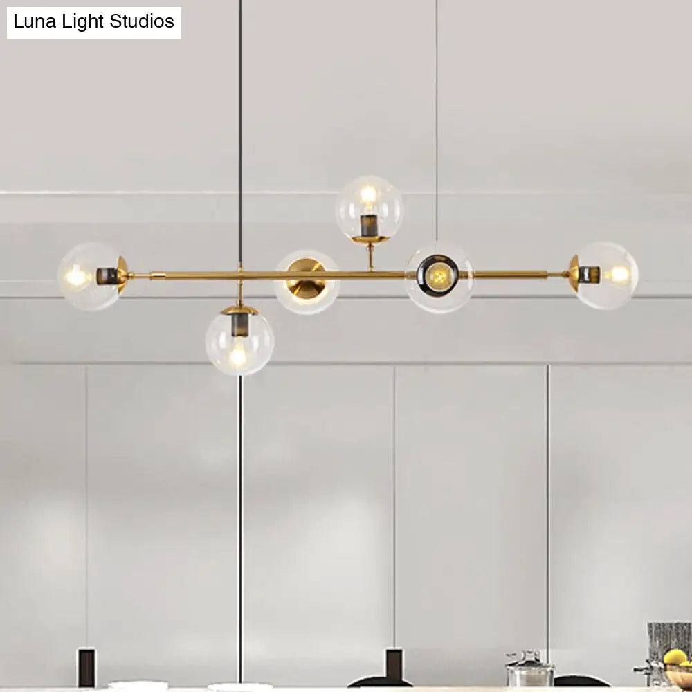 DecorBites™ Modern Gold Metal Island Pendant Lighting with 6 Lights and Spherical Glass for Dining Table