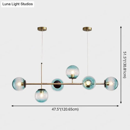 DecorBites™ Modern Gold Metal Island Pendant Lighting with 6 Lights and Spherical Glass for Dining Table
