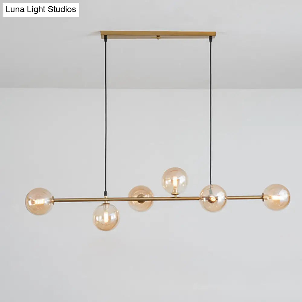 DecorBites™ Modern Gold Metal Island Pendant Lighting with 6 Lights and Spherical Glass for Dining Table