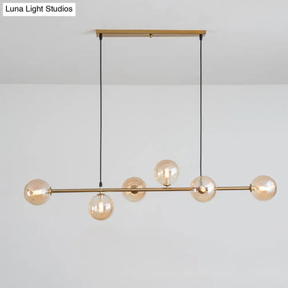 DecorBites™ Modern Gold Metal Island Pendant Lighting with 6 Lights and Spherical Glass for Dining Table