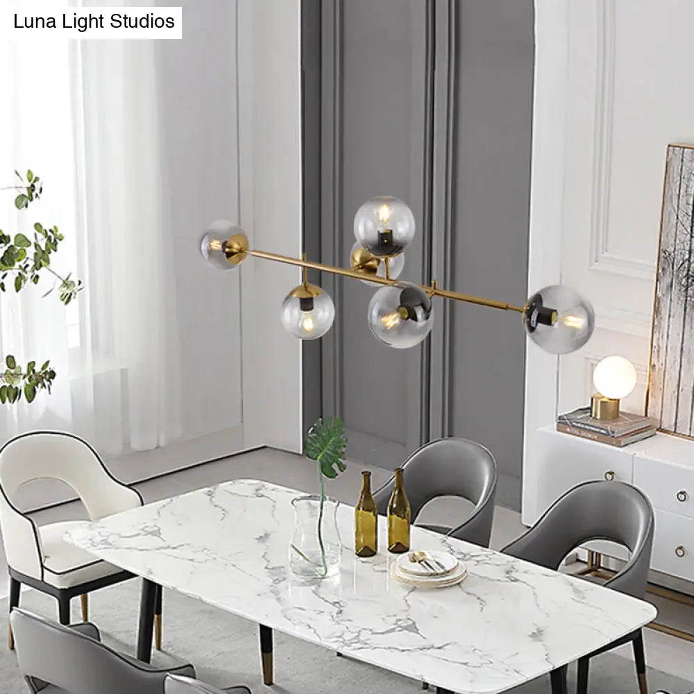 DecorBites™ Modern Gold Metal Island Pendant Lighting with 6 Lights and Spherical Glass for Dining Table