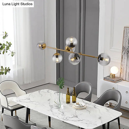 DecorBites™ Modern Gold Metal Island Pendant Lighting with 6 Lights and Spherical Glass for Dining Table
