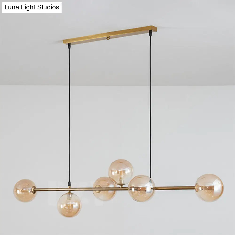DecorBites™ Modern Gold Metal Island Pendant Lighting with 6 Lights and Spherical Glass for Dining Table