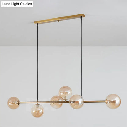 DecorBites™ Modern Gold Metal Island Pendant Lighting with 6 Lights and Spherical Glass for Dining Table