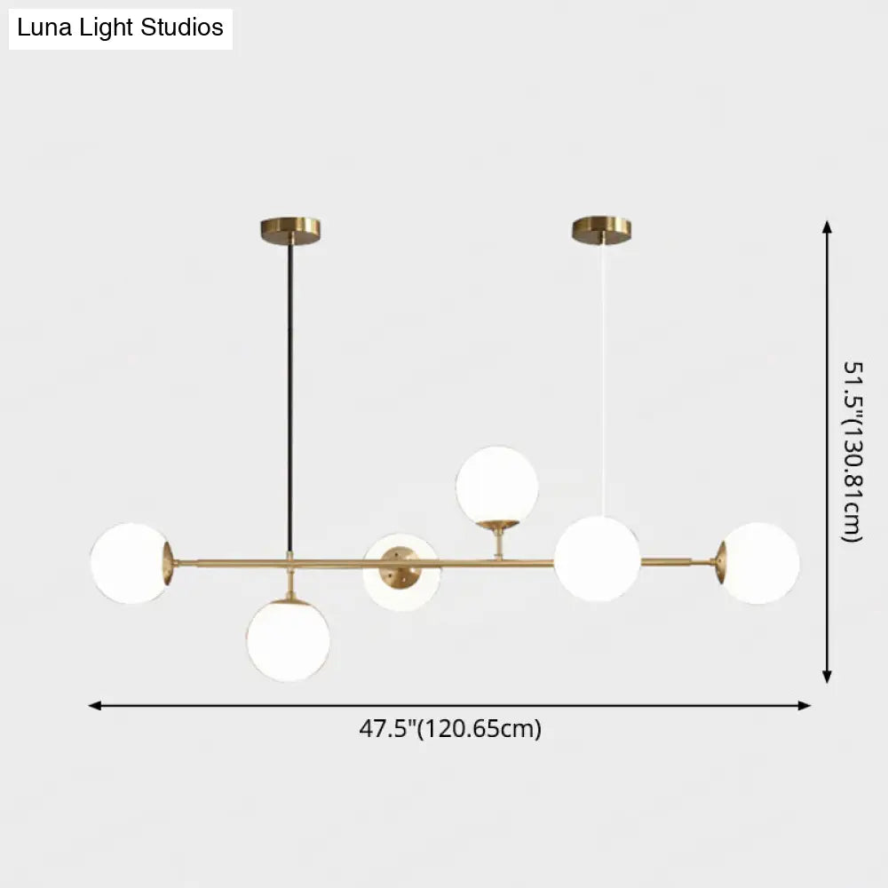 DecorBites™ Modern Gold Metal Island Pendant Lighting with 6 Lights and Spherical Glass for Dining Table
