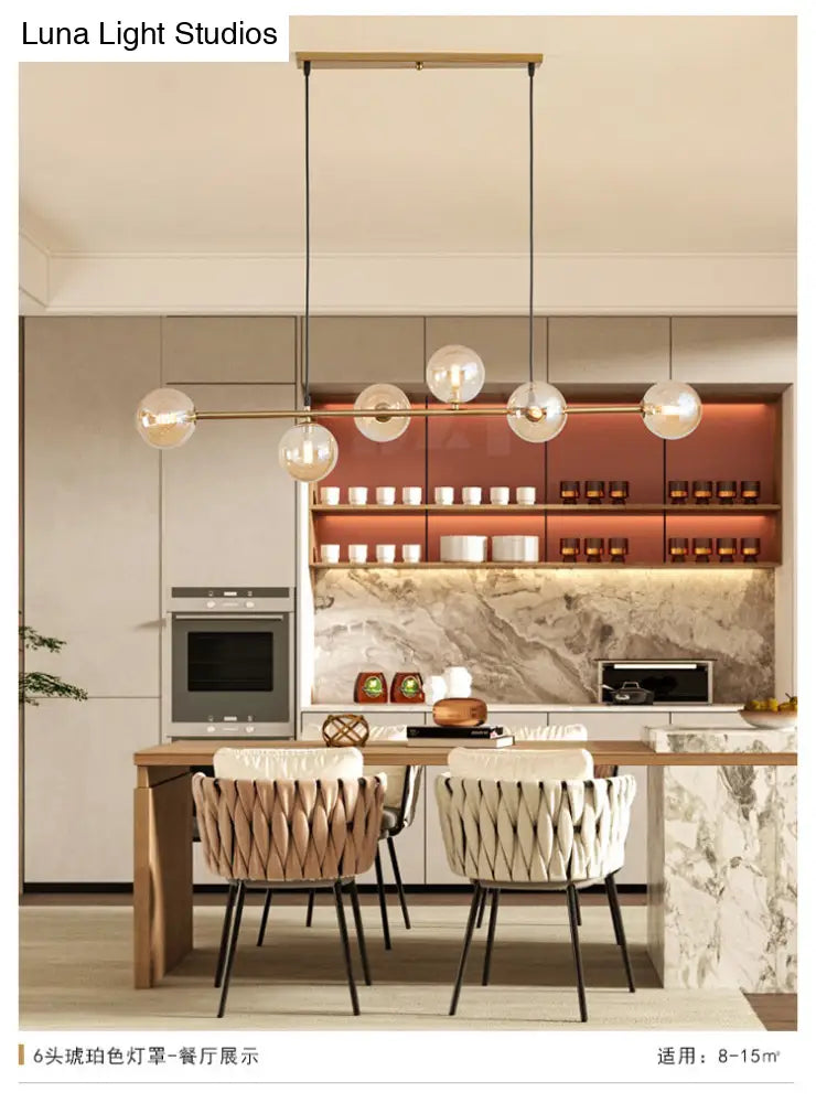 DecorBites™ Modern Gold Metal Island Pendant Lighting with 6 Lights and Spherical Glass for Dining Table