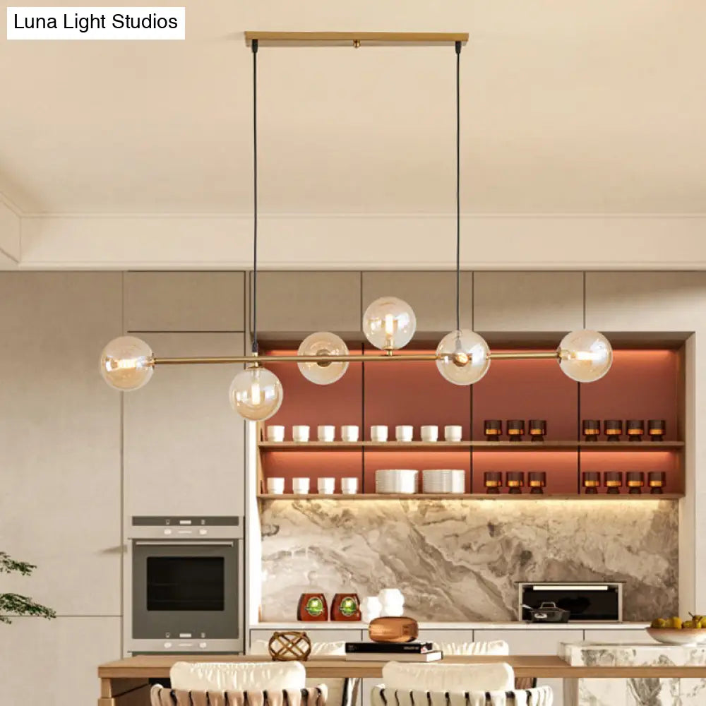 DecorBites™ Modern Gold Metal Island Pendant Lighting with 6 Lights and Spherical Glass for Dining Table
