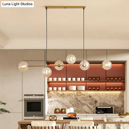 DecorBites™ Modern Gold Metal Island Pendant Lighting with 6 Lights and Spherical Glass for Dining Table