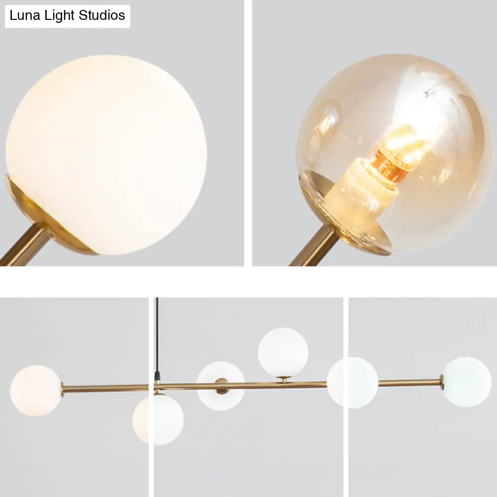 DecorBites™ Modern Gold Metal Island Pendant Lighting with 6 Lights and Spherical Glass for Dining Table