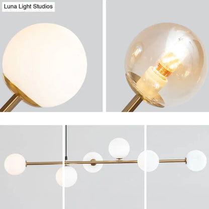 DecorBites™ Modern Gold Metal Island Pendant Lighting with 6 Lights and Spherical Glass for Dining Table