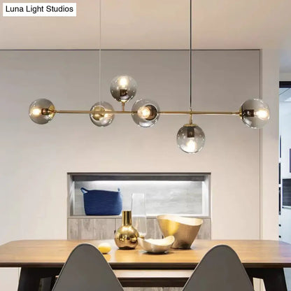 DecorBites™ Modern Gold Metal Island Pendant Lighting with 6 Lights and Spherical Glass for Dining Table