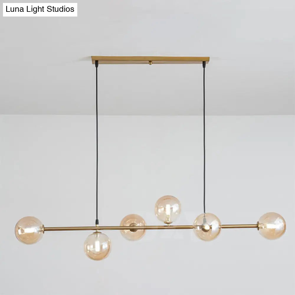 DecorBites™ Modern Gold Metal Island Pendant Lighting with 6 Lights and Spherical Glass for Dining Table