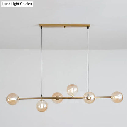 DecorBites™ Modern Gold Metal Island Pendant Lighting with 6 Lights and Spherical Glass for Dining Table