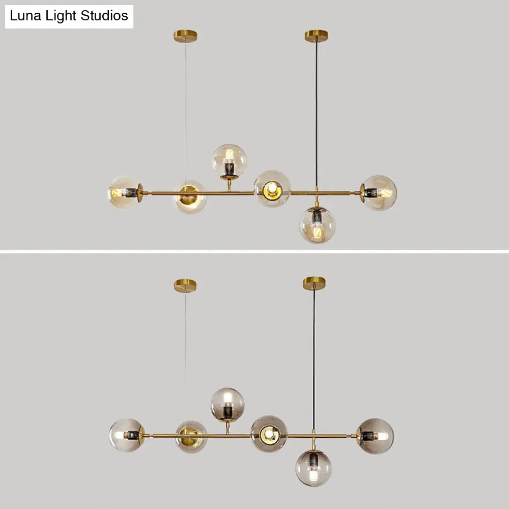 DecorBites™ Modern Gold Metal Island Pendant Lighting with 6 Lights and Spherical Glass for Dining Table