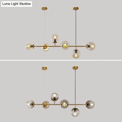 DecorBites™ Modern Gold Metal Island Pendant Lighting with 6 Lights and Spherical Glass for Dining Table