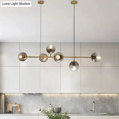 DecorBites™ Modern Gold Metal Island Pendant Lighting with 6 Lights and Spherical Glass for Dining Table