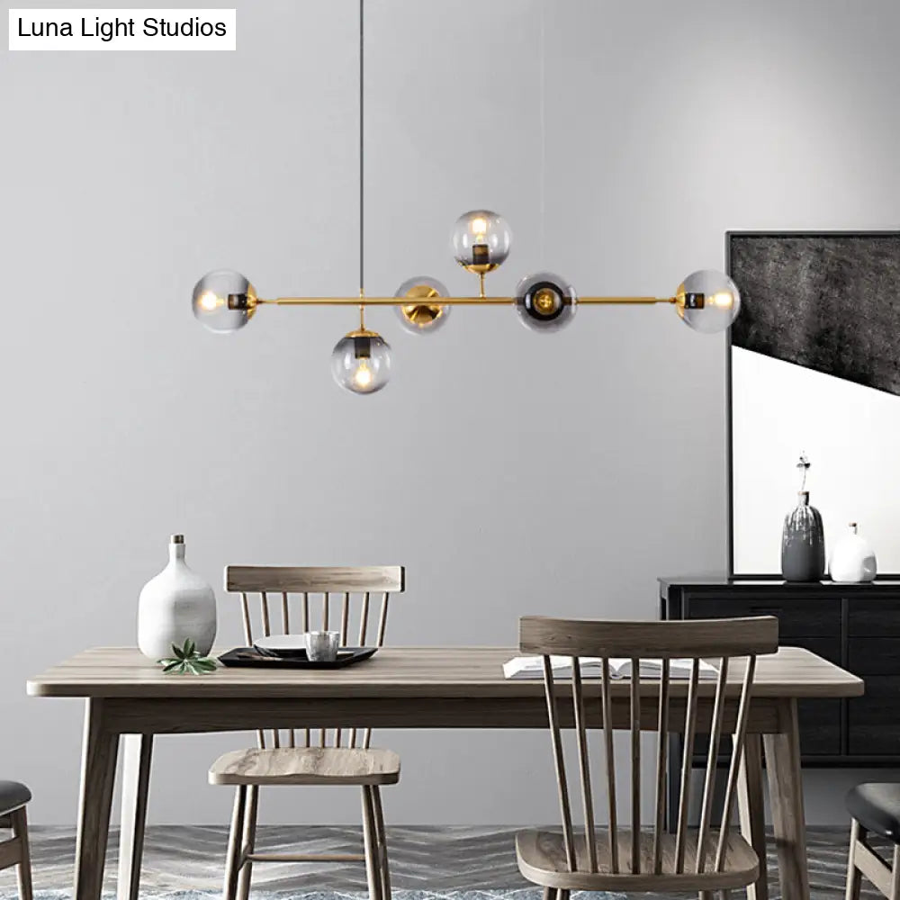 DecorBites™ Modern Gold Metal Island Pendant Lighting with 6 Lights and Spherical Glass for Dining Table
