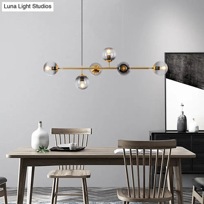 DecorBites™ Modern Gold Metal Island Pendant Lighting with 6 Lights and Spherical Glass for Dining Table