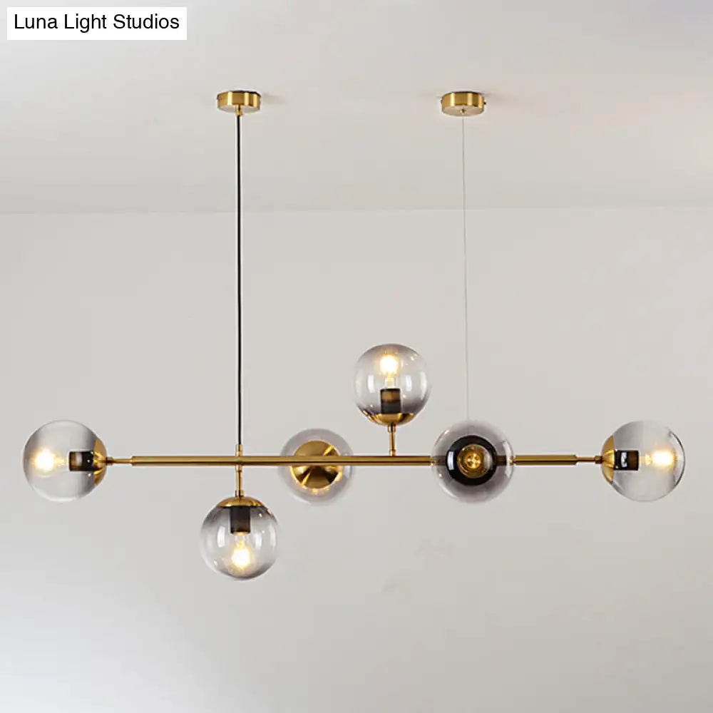DecorBites™ Modern Gold Metal Island Pendant Lighting with 6 Lights and Spherical Glass for Dining Table