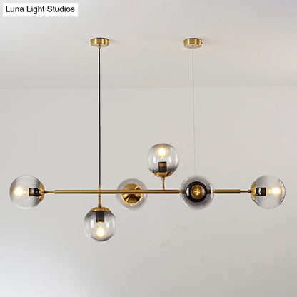 DecorBites™ Modern Gold Metal Island Pendant Lighting with 6 Lights and Spherical Glass for Dining Table