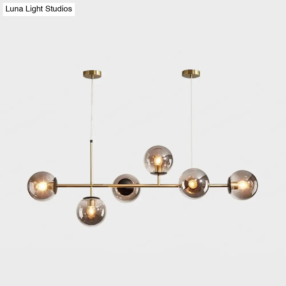 DecorBites™ Modern Gold Metal Island Pendant Lighting with 6 Lights and Spherical Glass for Dining Table