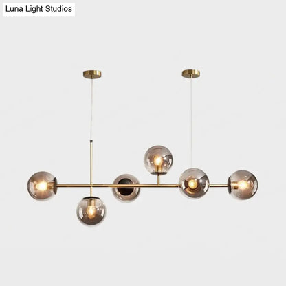 DecorBites™ Modern Gold Metal Island Pendant Lighting with 6 Lights and Spherical Glass for Dining Table