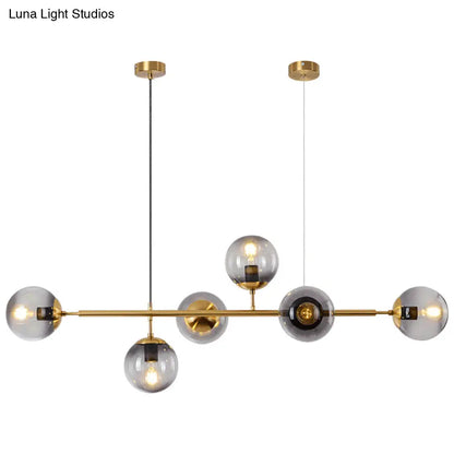 DecorBites™ Modern Gold Metal Island Pendant Lighting with 6 Lights and Spherical Glass for Dining Table