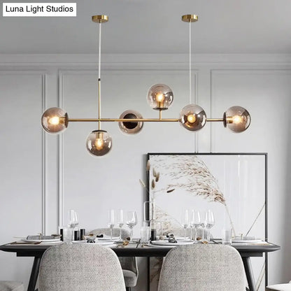 DecorBites™ Modern Gold Metal Island Pendant Lighting with 6 Lights and Spherical Glass for Dining Table