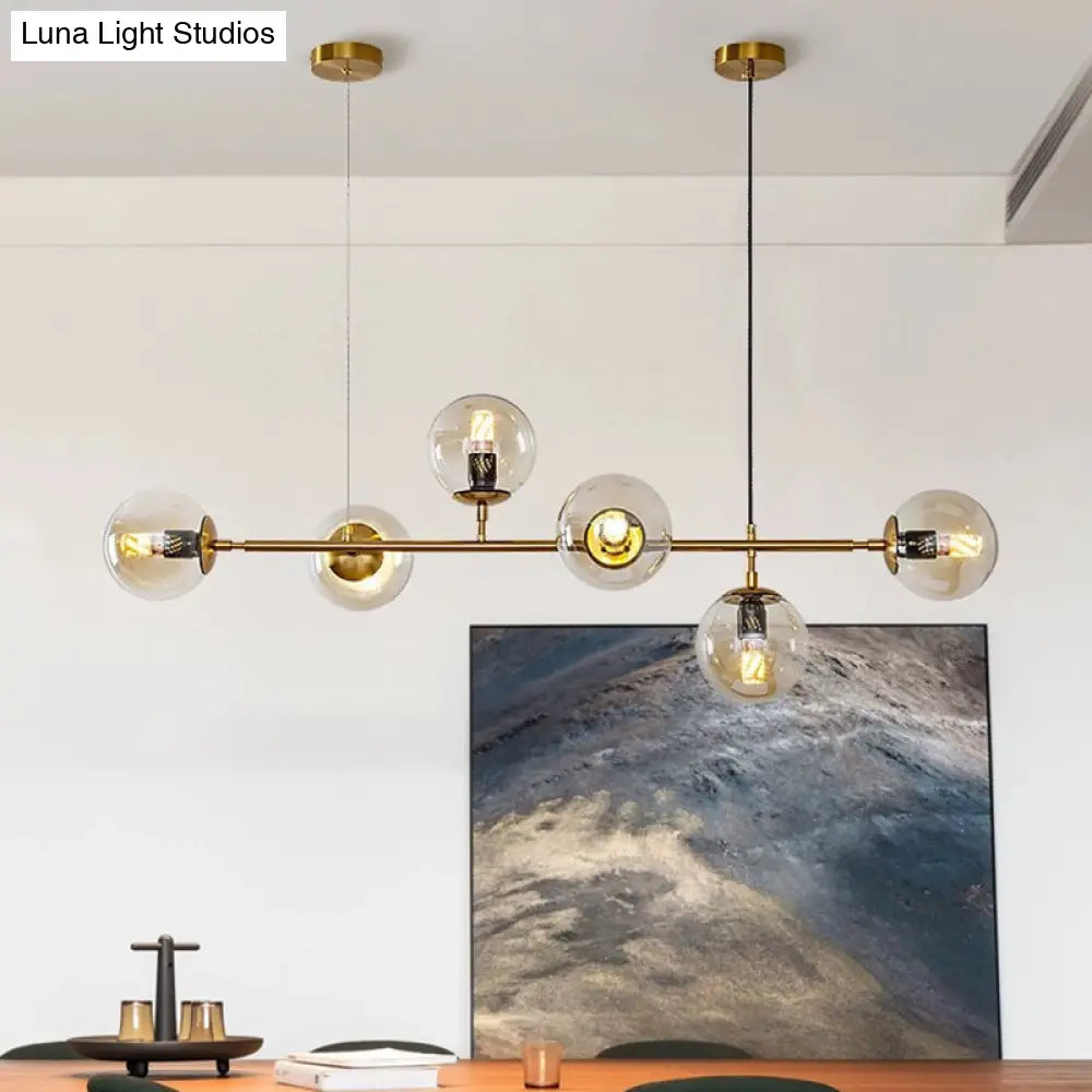 DecorBites™ Modern Gold Metal Island Pendant Lighting with 6 Lights and Spherical Glass for Dining Table