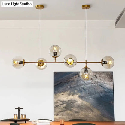 DecorBites™ Modern Gold Metal Island Pendant Lighting with 6 Lights and Spherical Glass for Dining Table